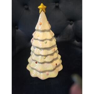White Ceramic Christmas tree with Peppermint Twist Scented Candle 9" Tall